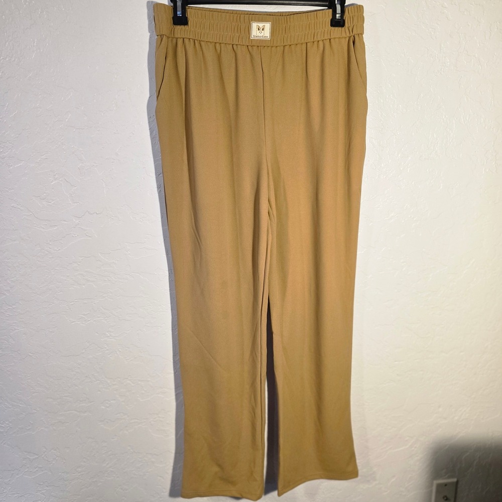 Glamorease Womens XXL tall 35x33 Camel Wide Leg Lounge Pants Elastic Waist